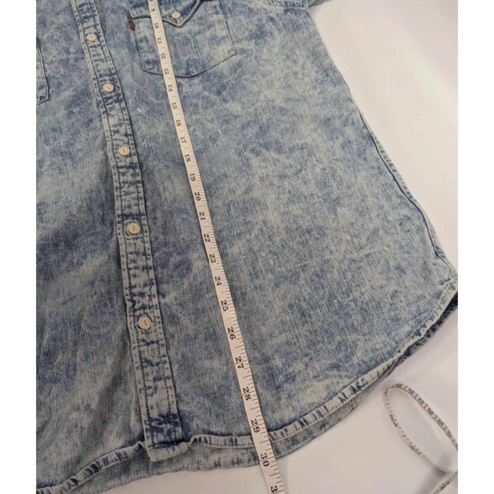 Levi's Levis Button-Up Denim Shirt Mens XL Blue Short Sleeve Stonewashed Bleached Cotton Casual Travel Size US XL / EU 56 / 4 - 3 Thumbnail