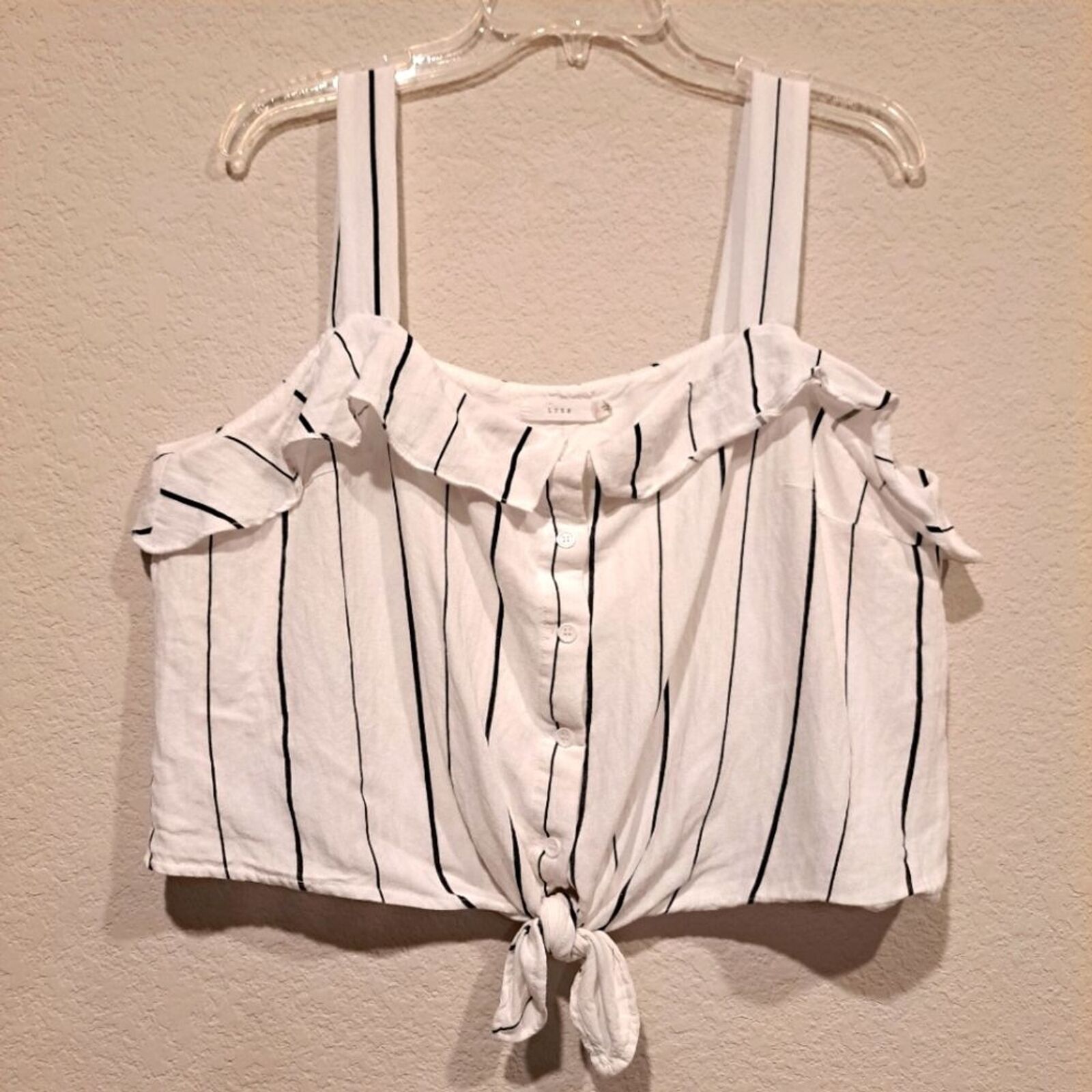 Other Lush Ilona Tie Front Crop Top ruffled white pin stripe XL Size XL / US 12-14 / IT 48-50 - 1 Thumbnail