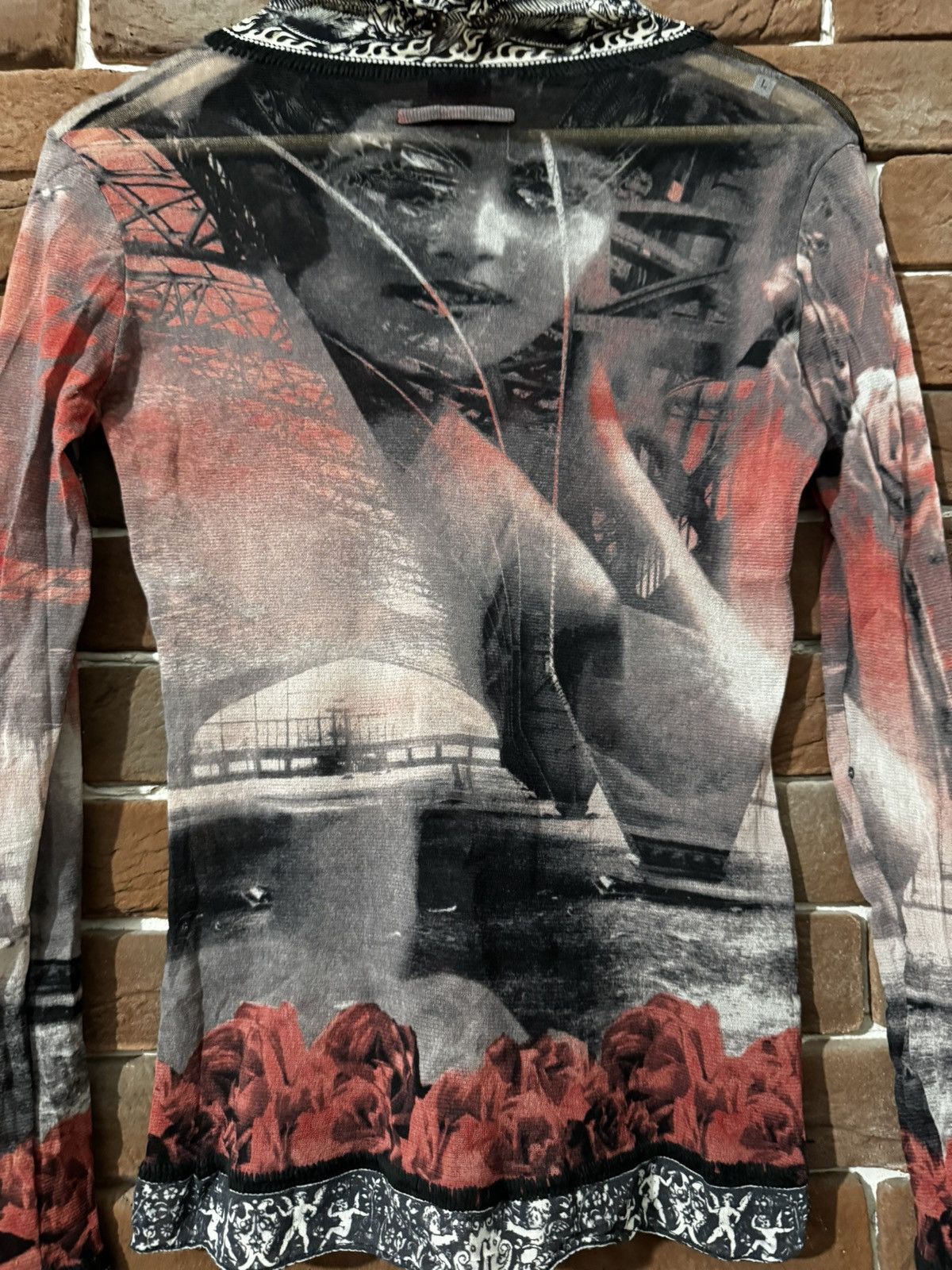Jean Paul Gaultier Vintage 90s Jean Paul Gaultier Roses Portrait Mesh LS TOP JP Size L / US 10 / IT 46 - 8 Thumbnail
