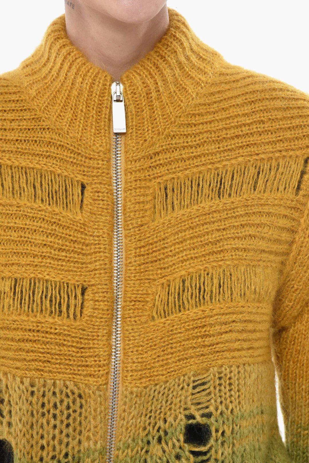 Off-White og1mm0426 Degradé Mohair-Blend Zip-Up Cardigan in Yellow Size XS / US 0-2 / IT 36-38 - 3 Thumbnail