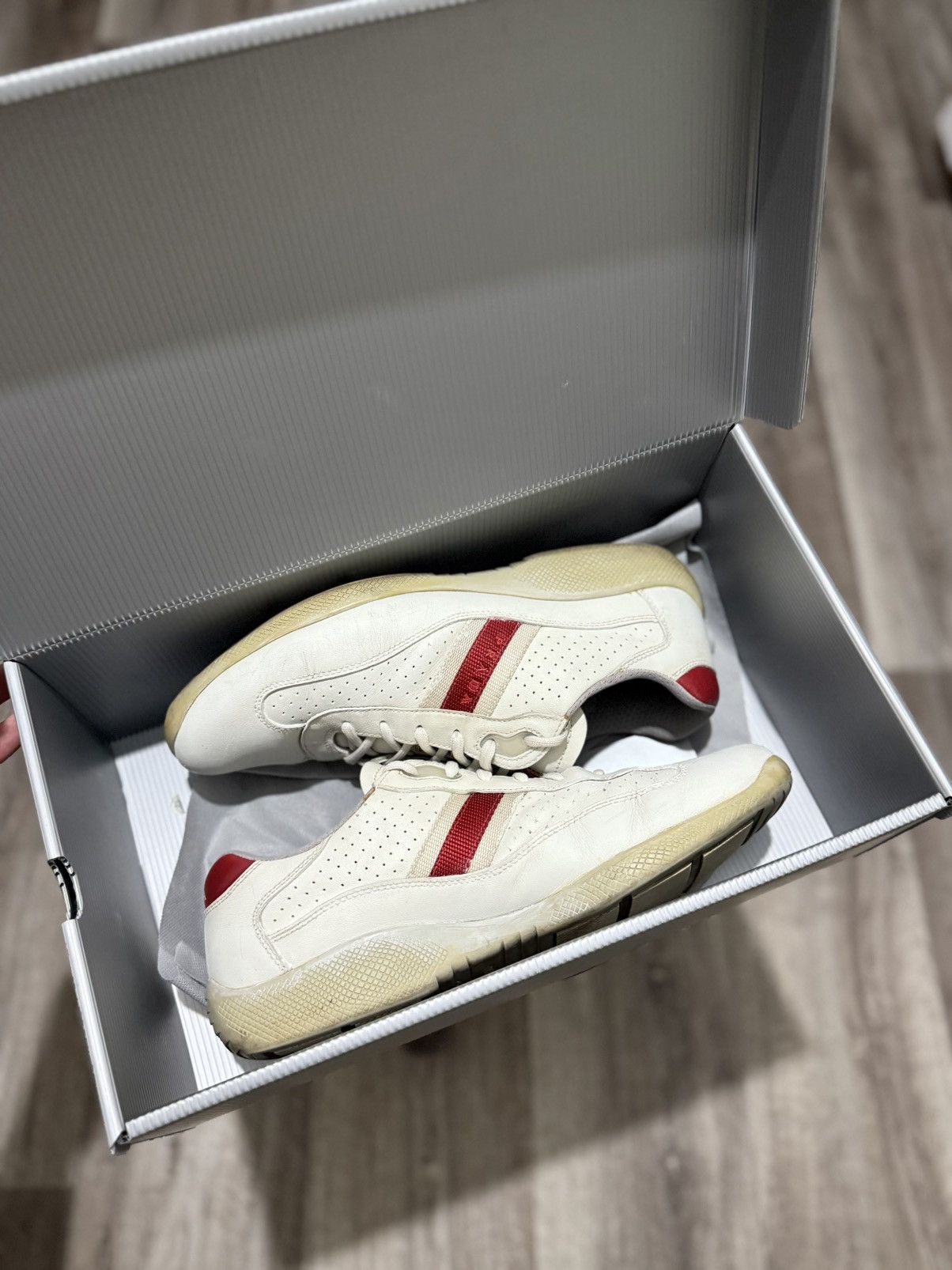 Prada PRADA AMERICAS CUP LEATHER SNEAKERS MEN’S SHOES WHITE 4E1298 Size US 9 / EU 42 - 1 Thumbnail
