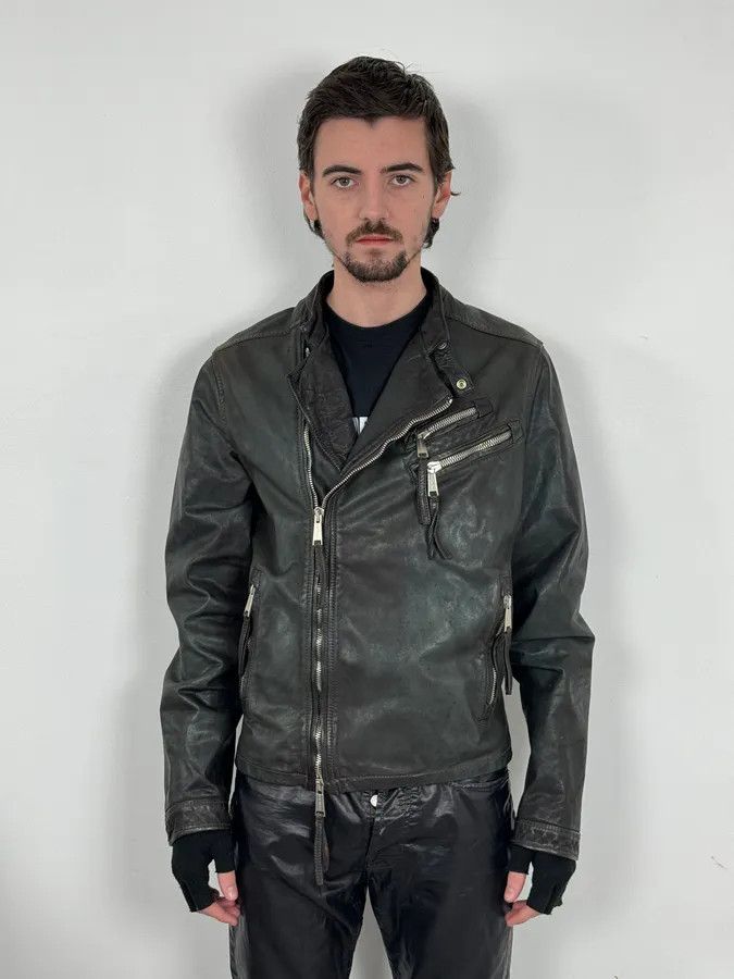 Dsquared2 SS2010 Dsquared2 Biker Asymmetrical Black Gren Leather Jacket Size US M / EU 48-50 / 2 - 2 Thumbnail