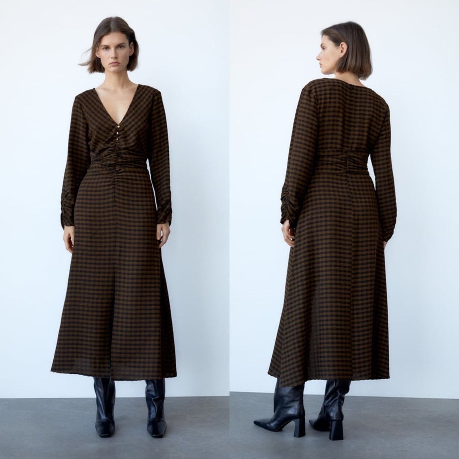 Zara ZARA DRAPED PLAID DRESS BLACK / GREEN Size XS / US 0-2 / IT 36-38 - 2 Thumbnail