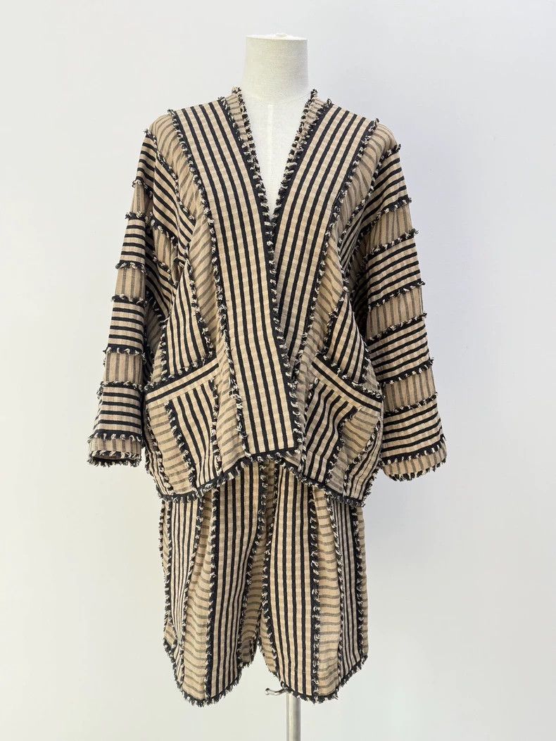 Issey Miyake Issey Miyake Cotton and linen striped jacket Size M / US 6-8 / IT 42-44 - 1 Thumbnail