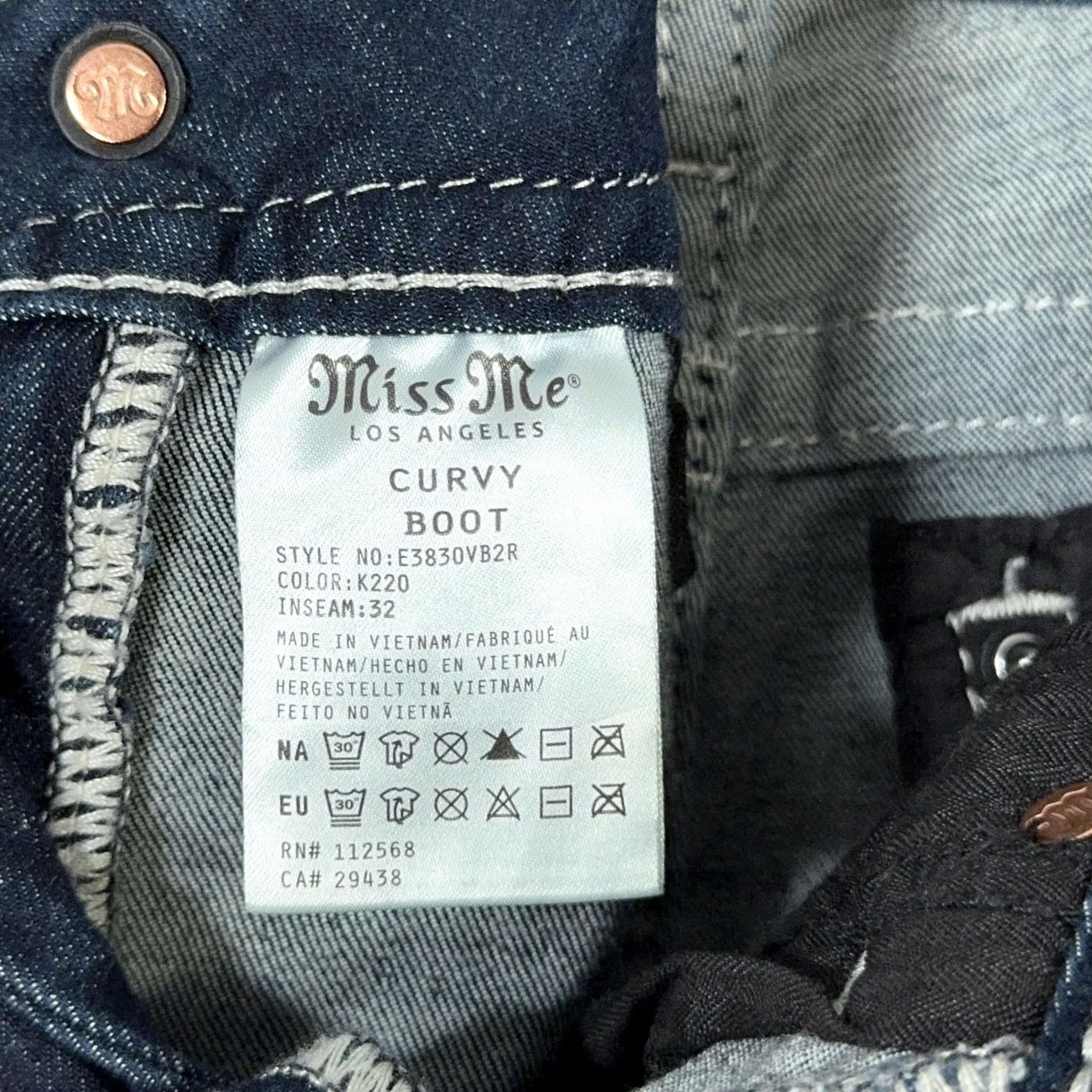 Miss Me Miss Me Jeans Womens Bootcut 5-Pocket Rhinestone Embroidered Studded Blue Curvy W29 L32 Denim Size 29" - 5 Thumbnail