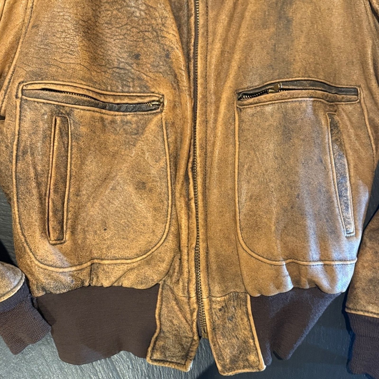 Other Vintage Men's brown distressed, bomber flight jacket size 48 Size US L / EU 52-54 / 3 - 2 Thumbnail