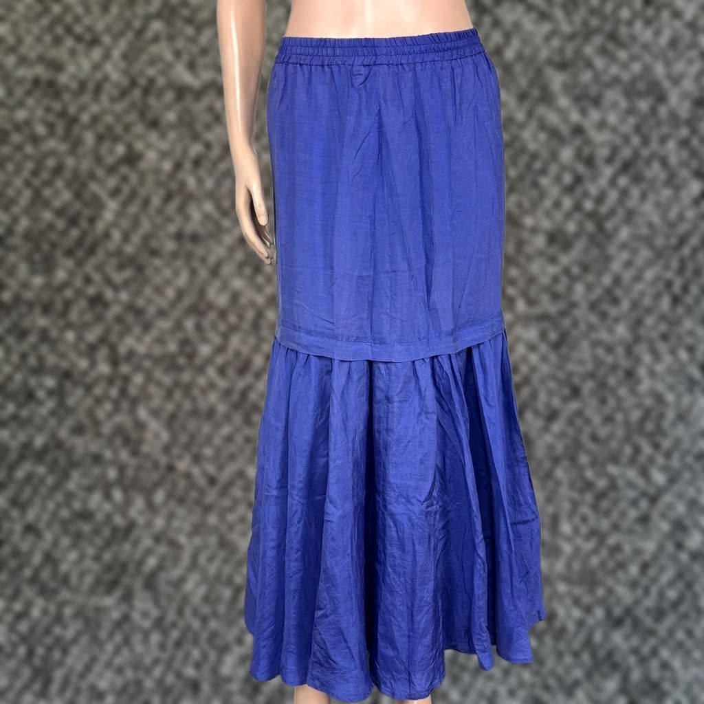 Vintage VINTAGE Carole Little Skirt Womens Maxi Silk Blue 4 Bohemian 2010s Knee Length Crepe Dry Clean Only Size 27" / US 4 / IT 40 - 1 Thumbnail
