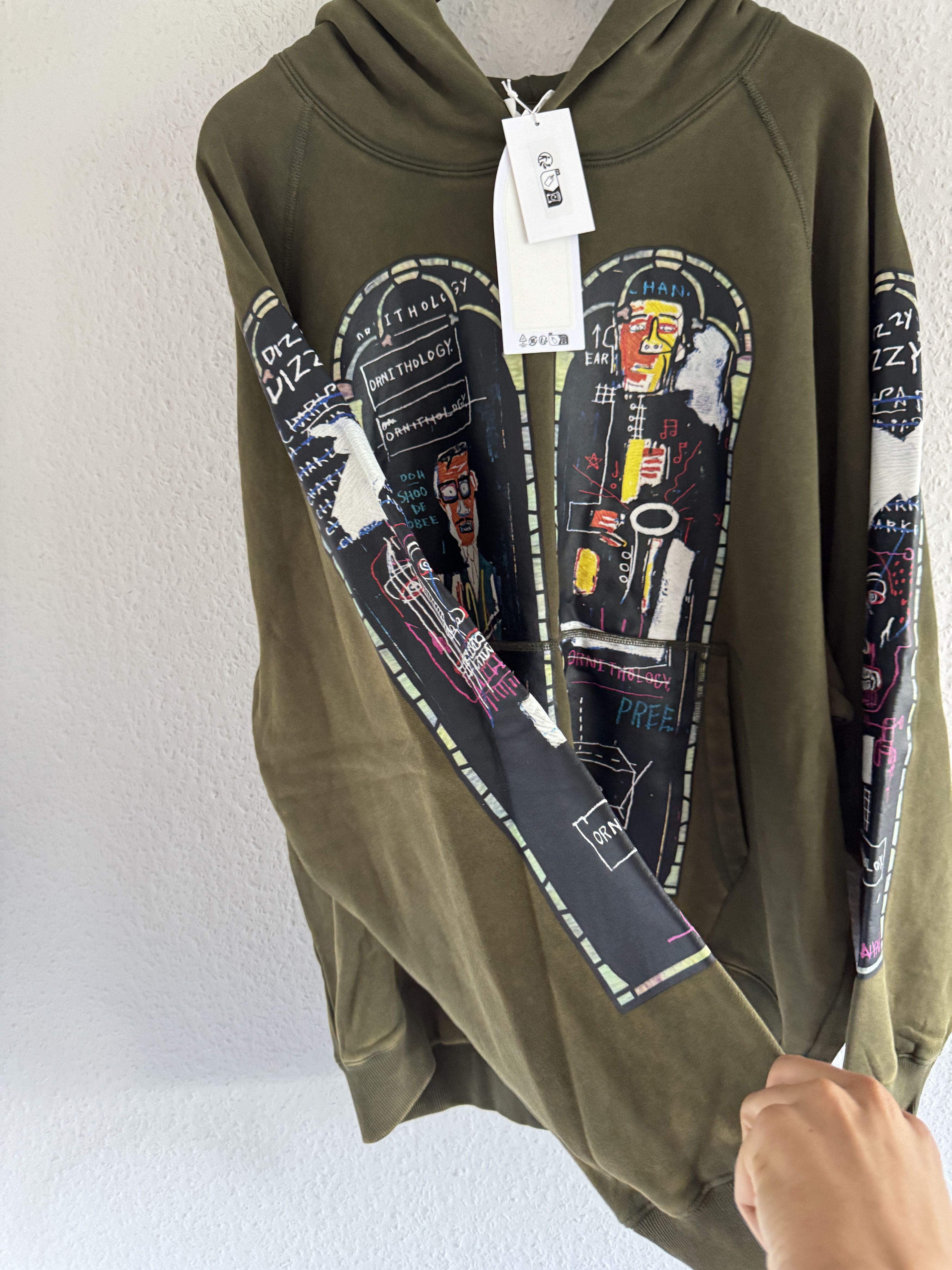 H&M × Jean-Michel Basquiat × Who Decides War Olive Graphic Hooded Sweatshirt Size US XXL / EU 58 / 5 - 7 Thumbnail