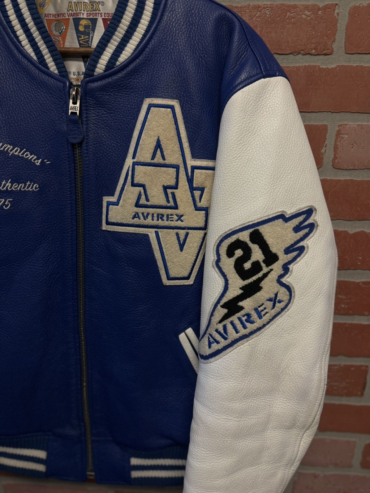Avirex Avirex Blue White Leather Jacket Size Medium 🧼 Size US M / EU 48-50 / 2 - 7 Thumbnail