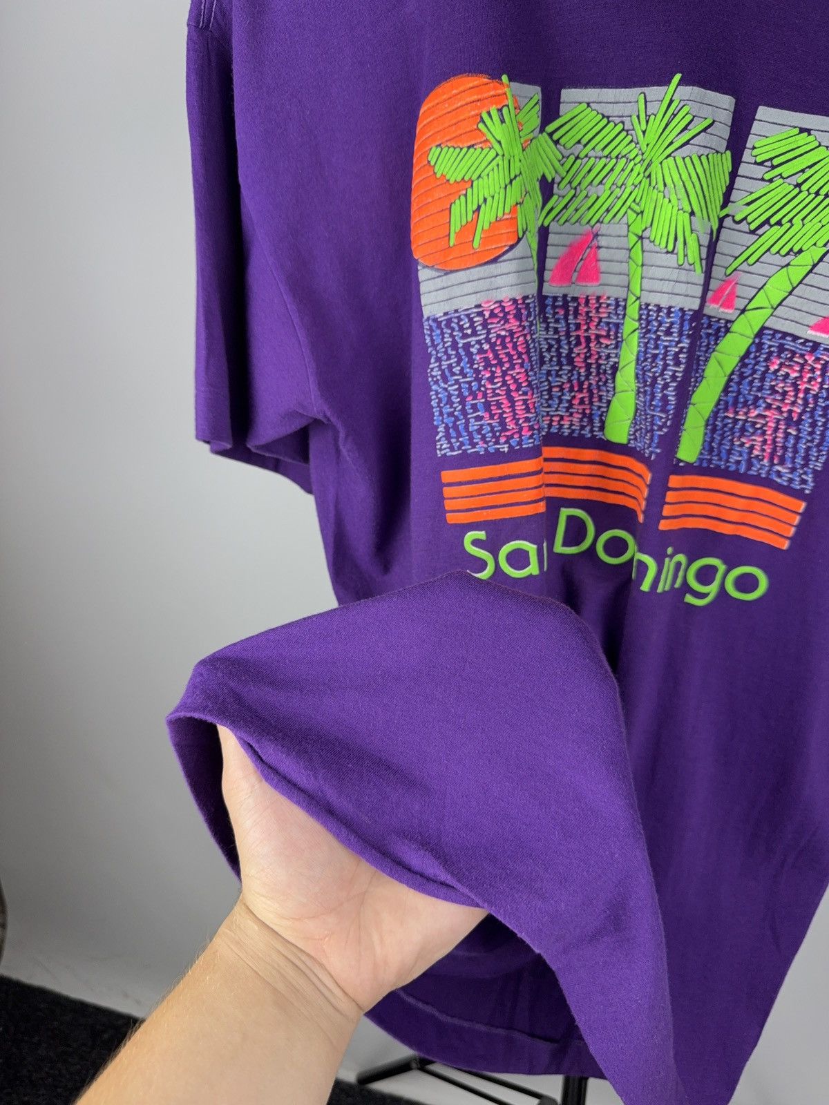 Other Vintage 90s Santo Domingo Neon Palm Tree Tee Purple XL Size US XL / EU 56 / 4 - 10 Thumbnail