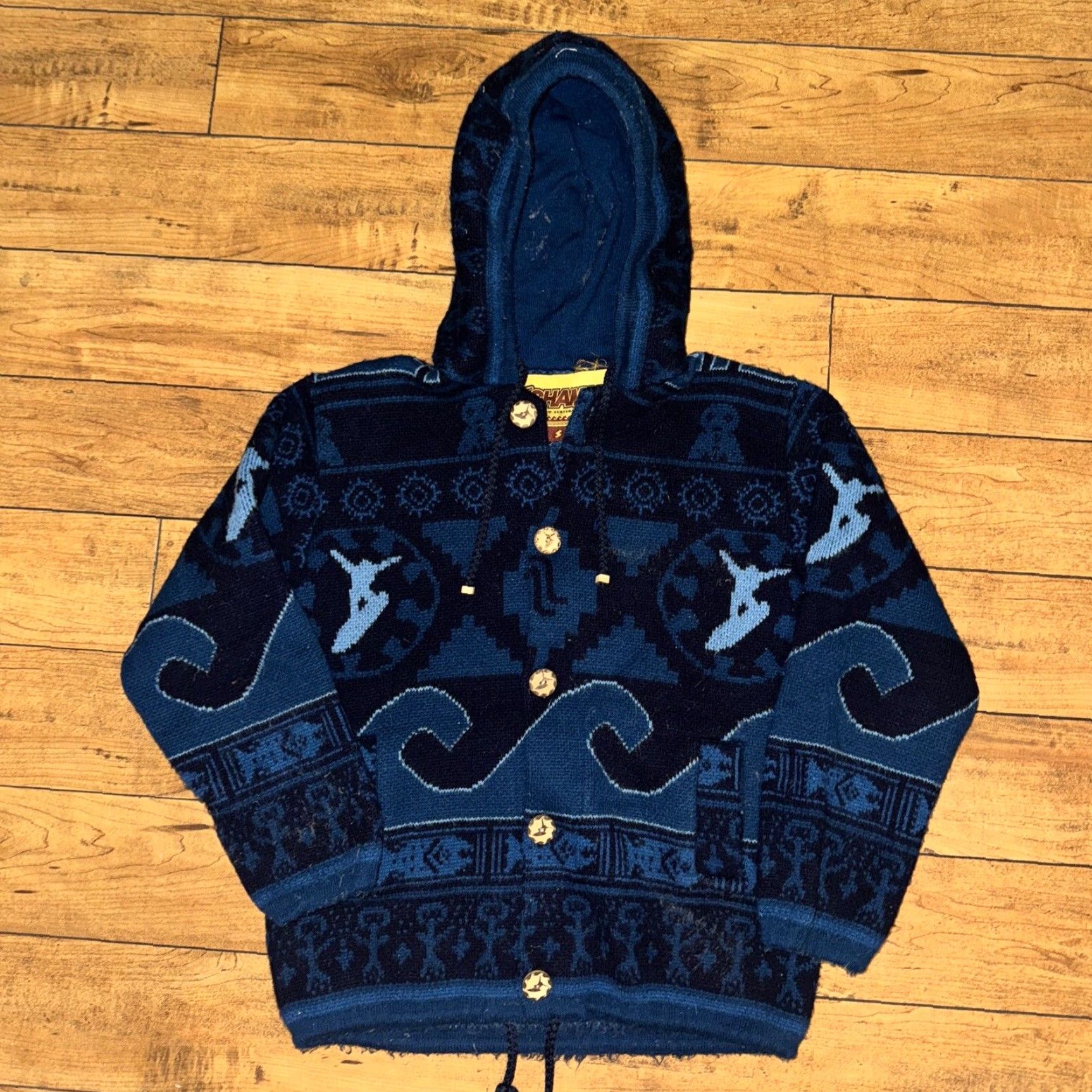 Vintage VINTAGE Surfshaman Hoodie Sweater Blue 100% Orlon Wool Knitted Sweater S 19x24 Size US S / EU 44-46 / 1 - 2 Thumbnail