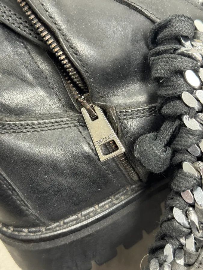 Just Cavalli 2000s Cavalli Black Chained Combat Leather Boots Size US 7 / EU 40 - 7 Thumbnail
