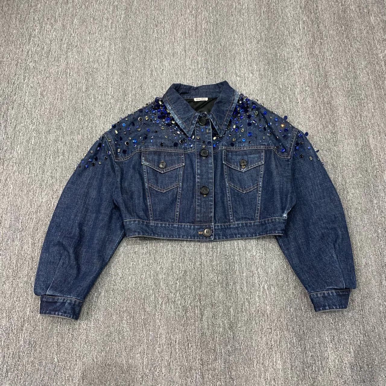 Miu Miu Miu Miu Blue Rhinestone Denim Short Jacket Size S / US 4 / IT 40 - 1 Thumbnail
