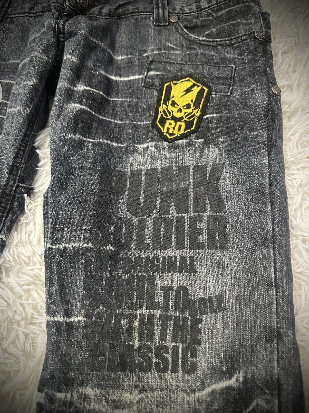 KMRii rare 00s punk soul hysteric double waist flare denim jeans Size US 31 - 3 Thumbnail
