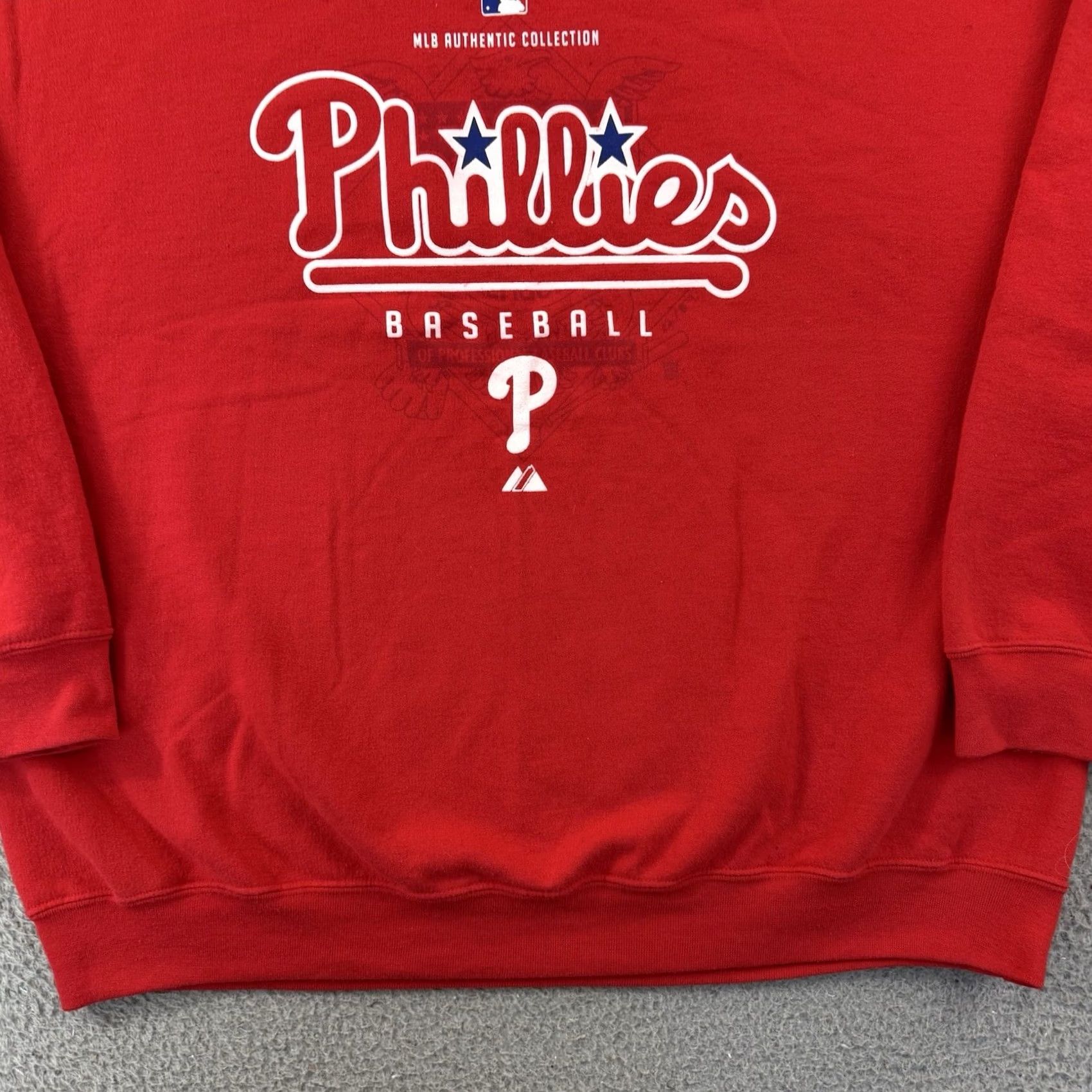 MLB VINTAGE Majestic Philadelphia Phillies Sweatshirt Men’s XL Red 90s Graphic Print Crew Neck Pullover MLB Baseball USA Size US XL / EU 56 / 4 - 2 Thumbnail