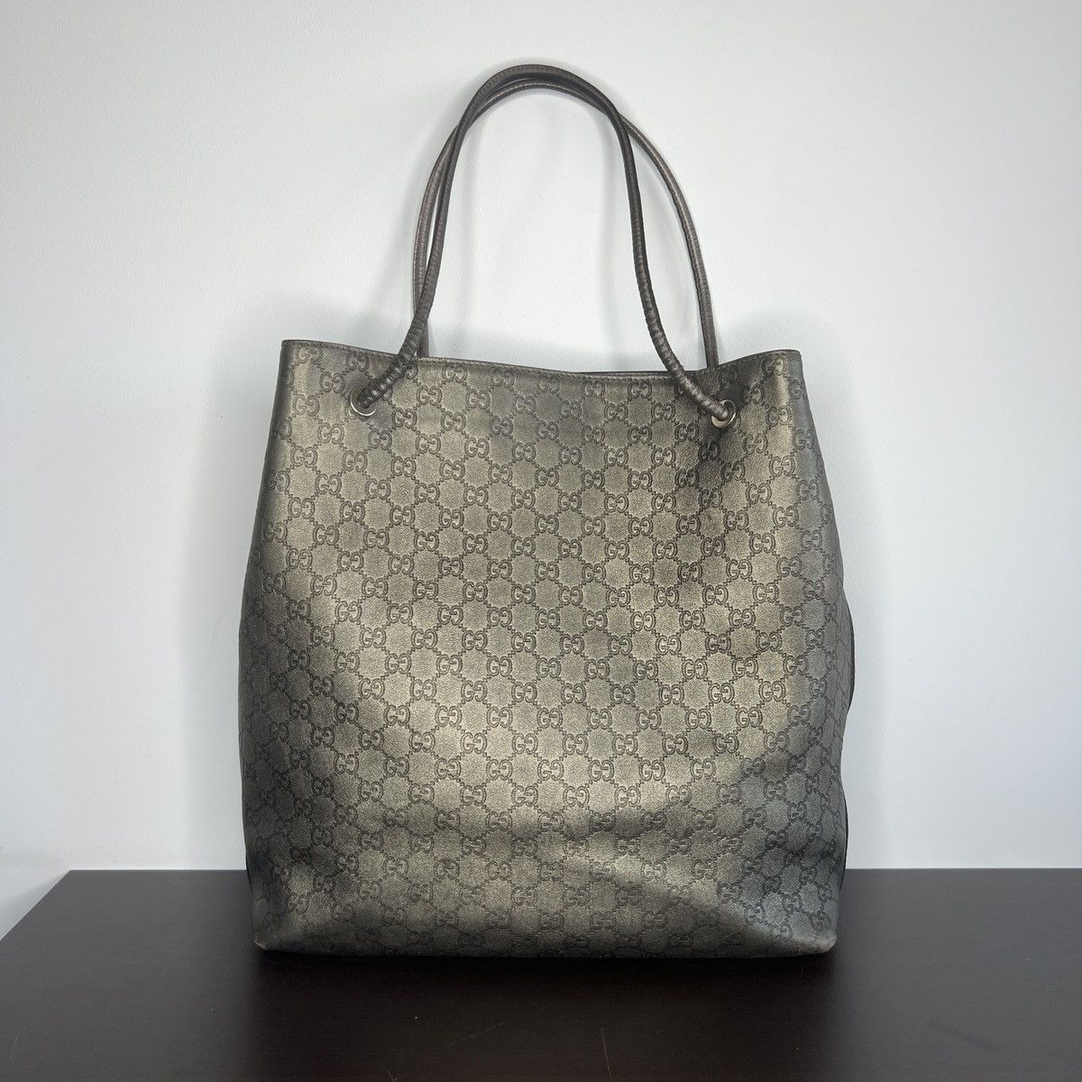 Gucci Vintage Gucci Monogram Tote Shoulder Bag Leather Beige Y2K Size ONE SIZE - 1 Thumbnail