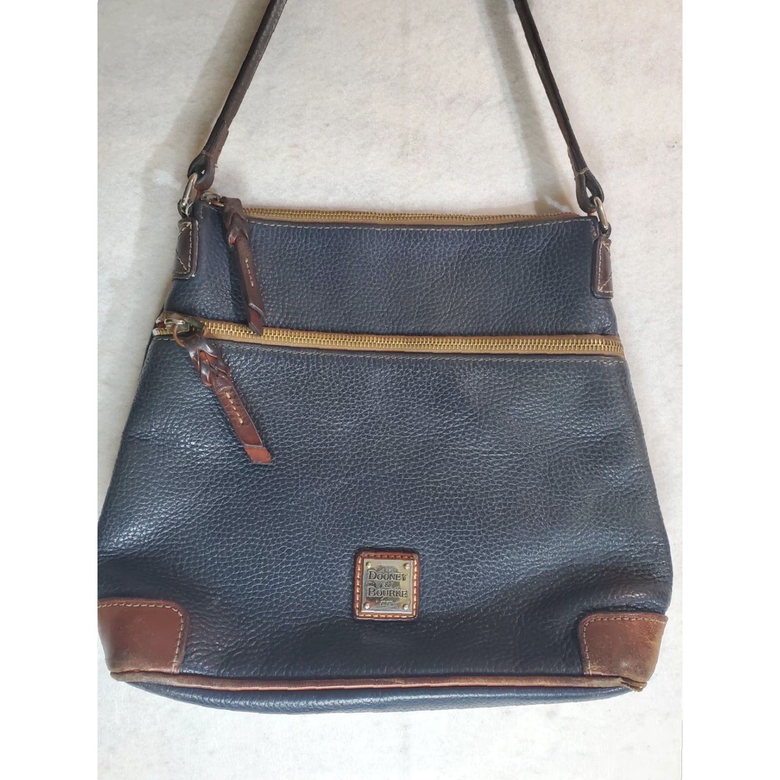 Dooney & Bourke VINTAGE Dooney & Bourke Signature Pebble Leather Crossbody Handbag - Aged Blue - Designer, Dooney & Bourke Bag, Crossbody, Leather, Pebbled, Womens Size ONE SIZE - 2 Thumbnail