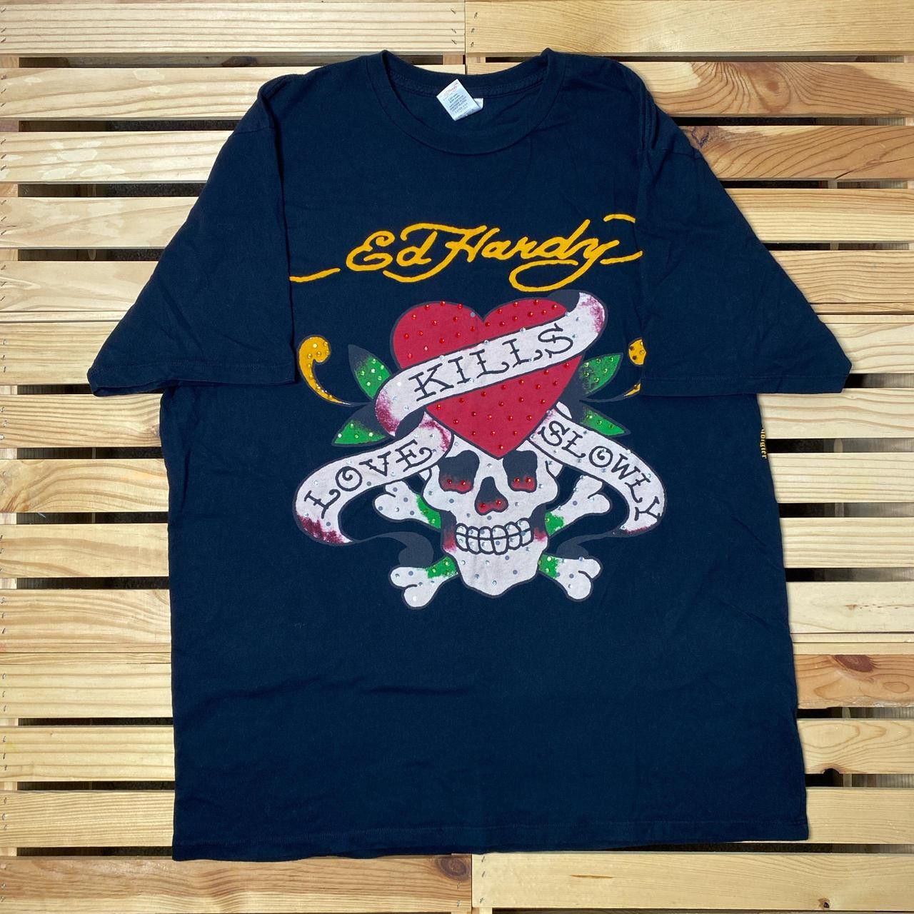 Ed Hardy Vintage Ed Hardy Black Rhinestone Designer Tee Size 2XL Size US XXL / EU 58 / 5 - 1 Thumbnail