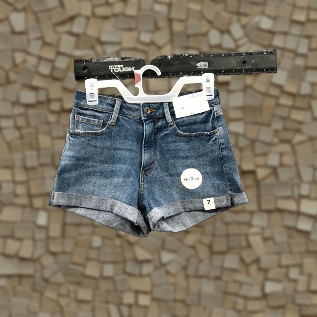 Vintage Arizona Shorts Denim Jeans Cuffed - Juniors Size 7 Dark Wash Blue - 5-Pocket Boyfriend Runway Style - Zip Closure, Mid Rise, Regular Fit - Women’s Size 28" / US 6 / IT 42 - 1 Thumbnail
