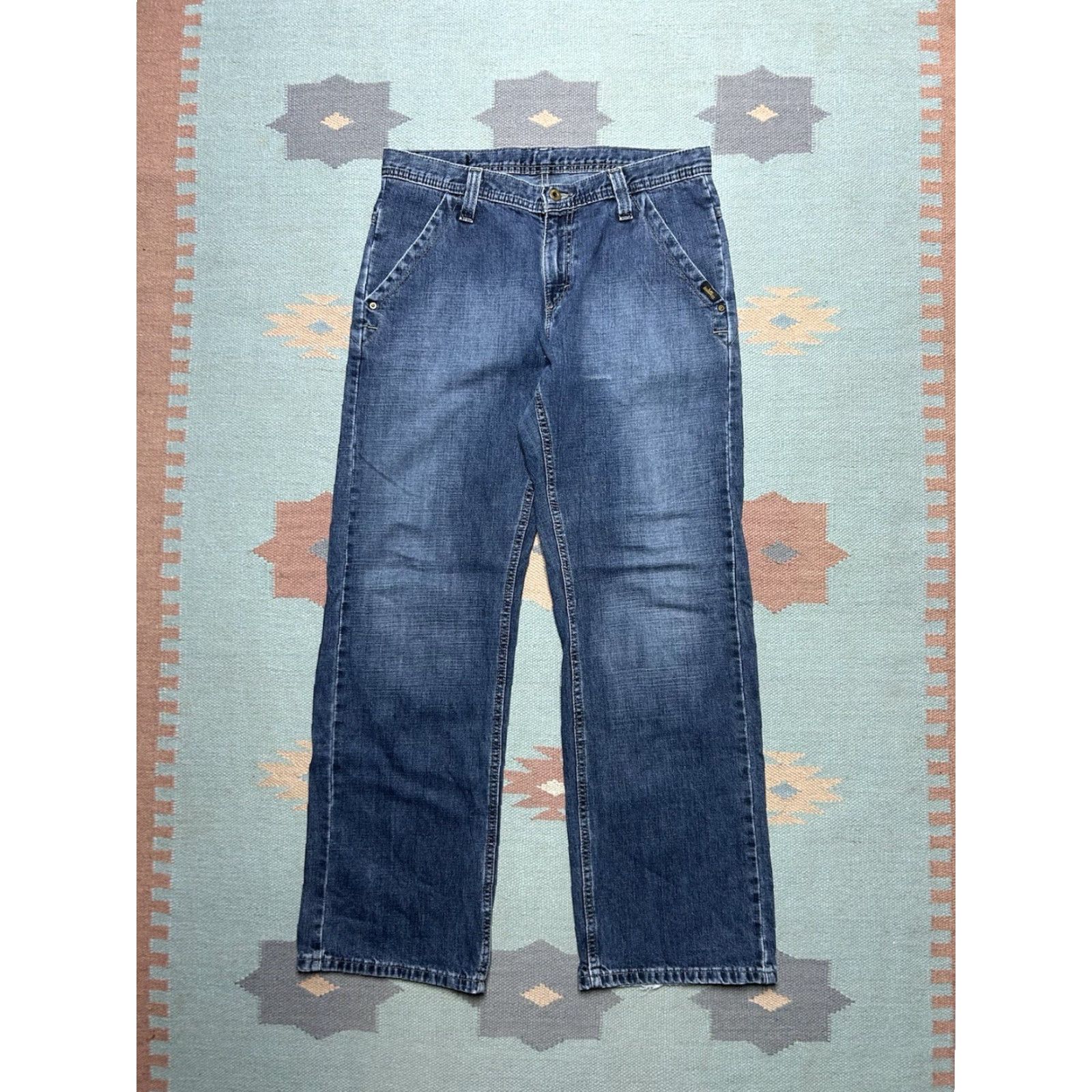 Lee VINTAGE Lee Jeans dungaree workwear dark wash denim baggy 33x32 Men Inseam 32 Straight Jeans 33 Blue Size US 33 - 4 Thumbnail