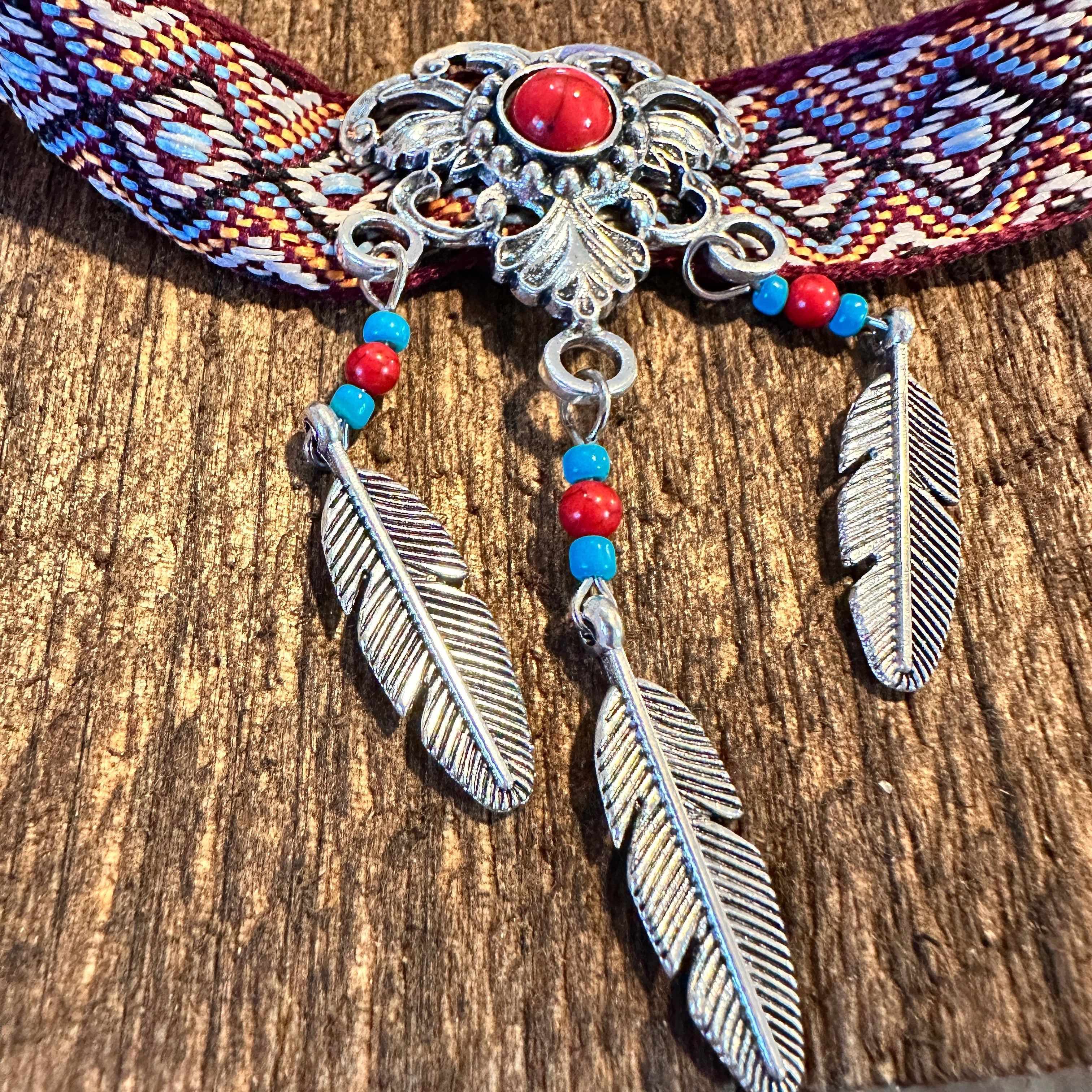 Other Handcrafted Bohemian Coral & Feather Choker Necklace with Gi Size ONE SIZE - 3 Thumbnail