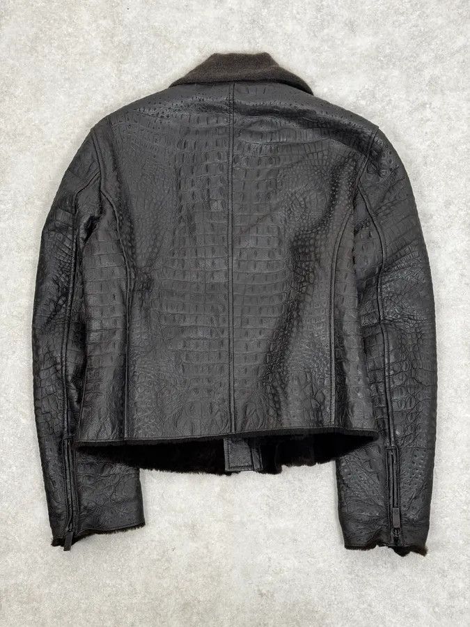 Giorgio Armani 2000s Giorgio Armani Crocodile Effect Brown Leather Aviator Jacket Size US M / EU 48-50 / 2 - 4 Thumbnail