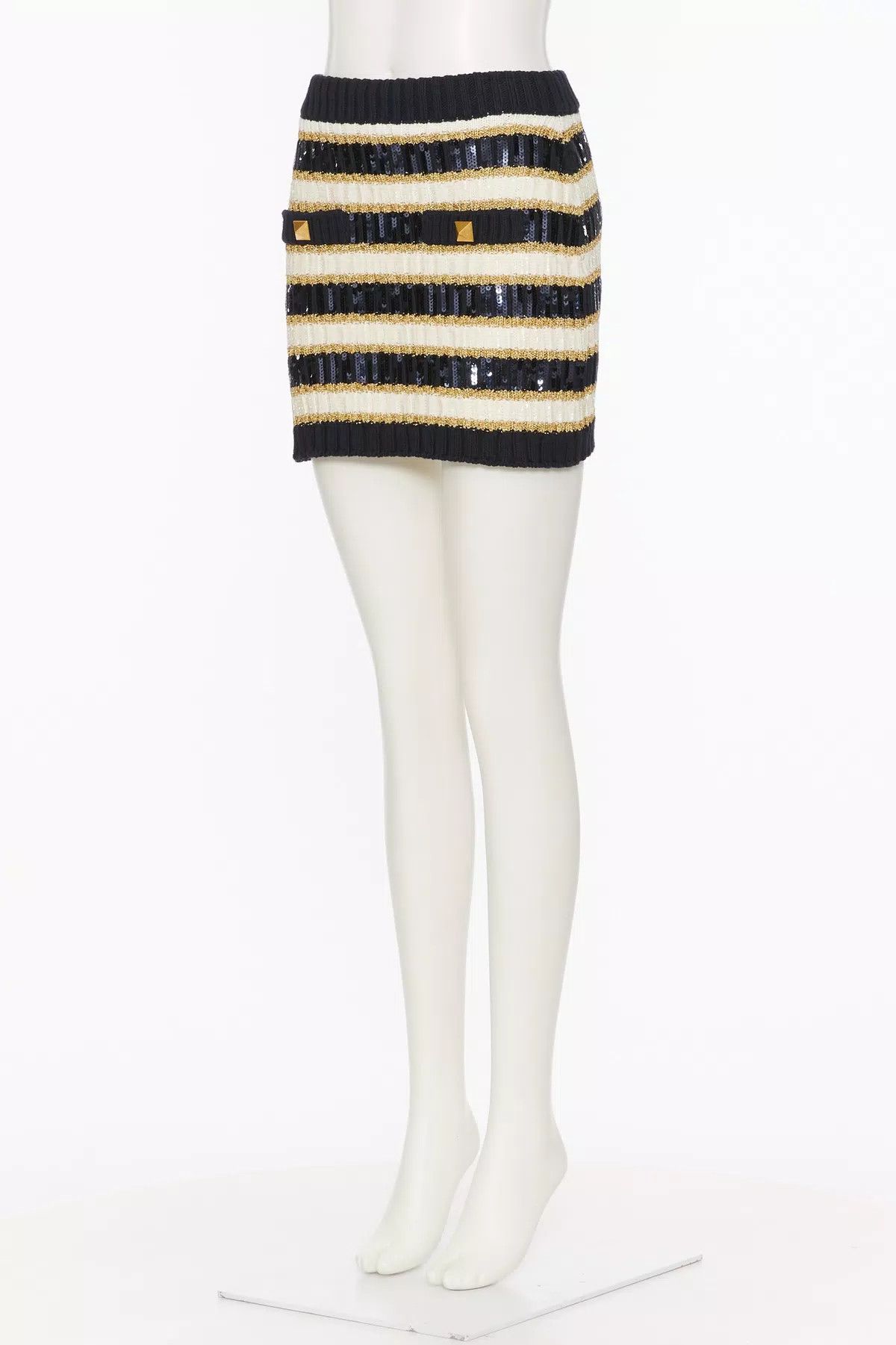Valentino o1s1wg110925 Mini Skirt in Nevy Blue/Avorio Size 26" / US 2 / IT 38 - 2 Thumbnail