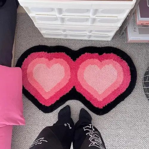 Other Black Pink Heart Shape Anti Slip Rugs Size ONE SIZE - 3 Thumbnail