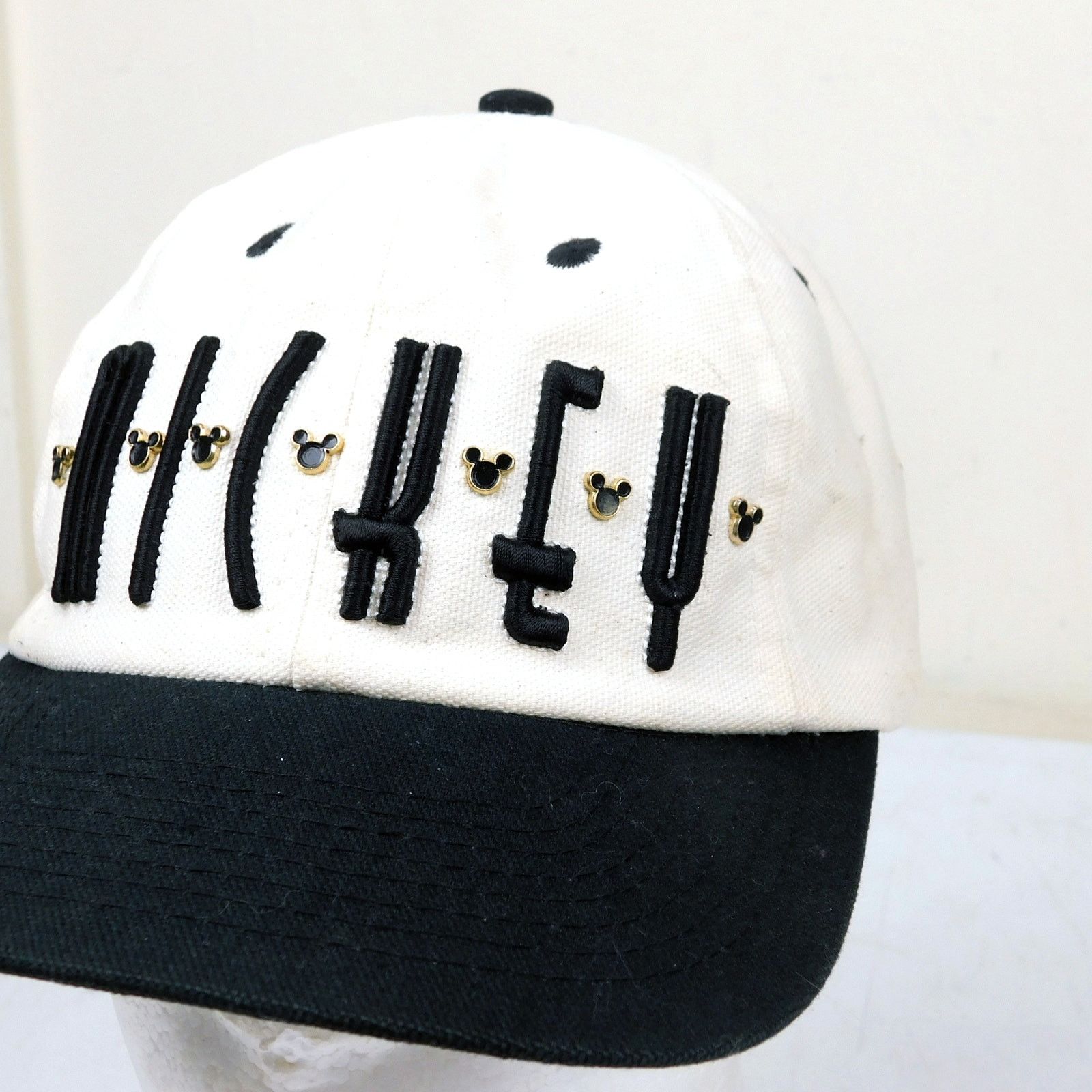Disney Mickey & Co Strapback Hat Black White Adjustable Logo Rivets Size ONE SIZE - 3 Thumbnail