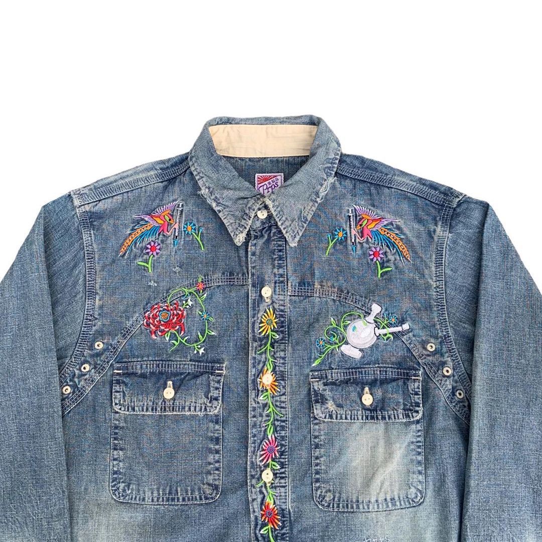 Other Prps Embroidered Distressed Denim Work Shirt Size US M / EU 48-50 / 2 - 2 Thumbnail