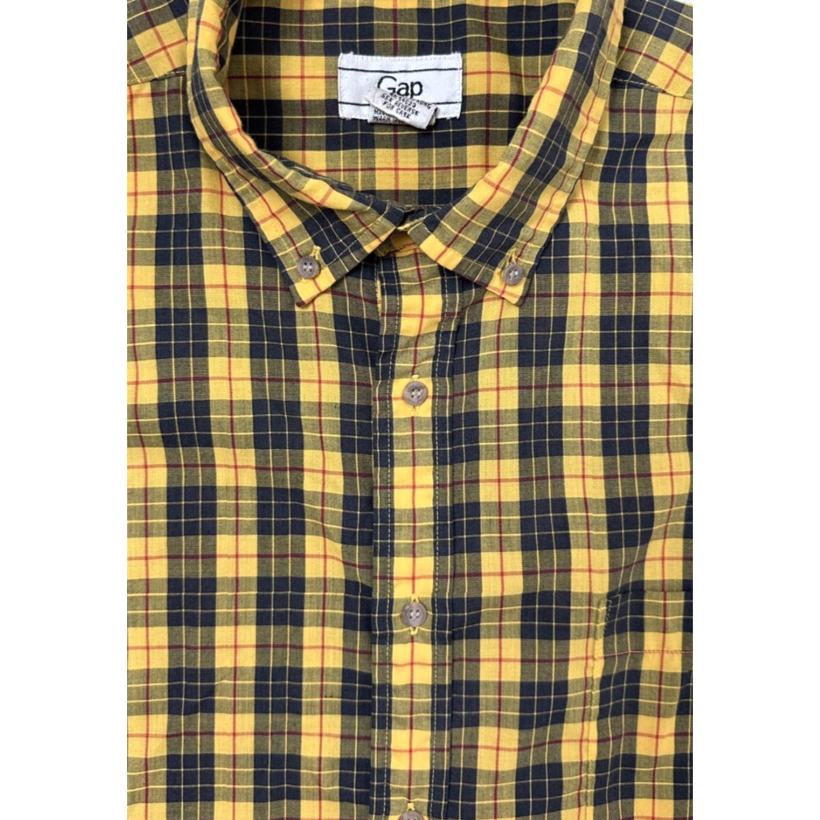 Gap VINTAGE Gap Shirt Men Large Plaid Yellow 80s Button-Up Casual Long Sleeve Cotton Polyester Size US L / EU 52-54 / 3 - 2 Thumbnail