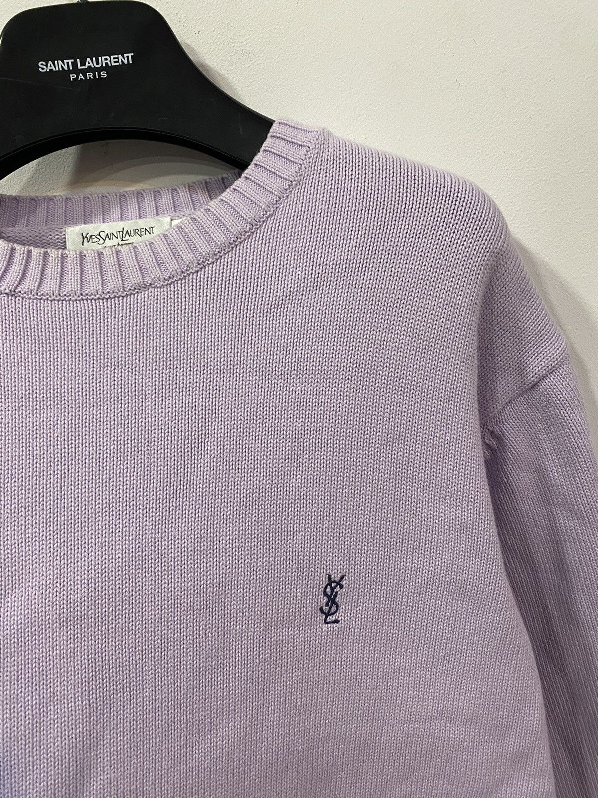 Yves Saint Laurent Lilac YSL Sweater Knit Baby Blue Old Money Paris Vintage Size US L / EU 52-54 / 3 - 1 Thumbnail
