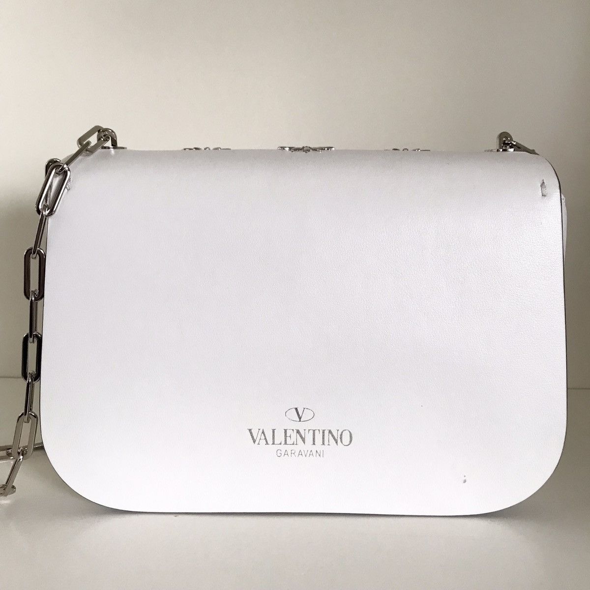 Valentino Valentino Crystal stuffed love blade white leather chain bag Size ONE SIZE - 10 Thumbnail