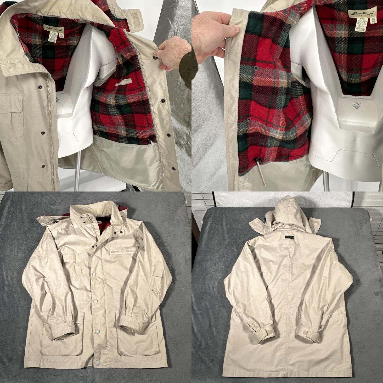 Eddie Bauer VINTAGE Eddie Bauer Coat Mens LT Beige Hooded Parka Wool Lined Field Jacket Size US L / EU 52-54 / 3 - 8 Thumbnail