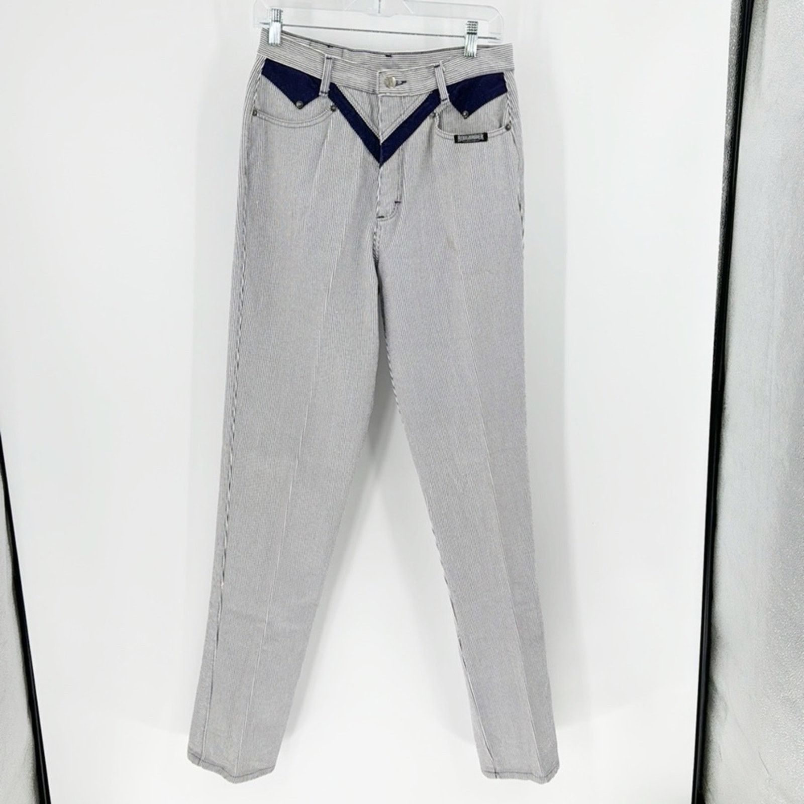 Vintage Vintage Roughrider blue pin striped high waisted jeans 11 Size 32" / US 10 / IT 46 - 1 Thumbnail