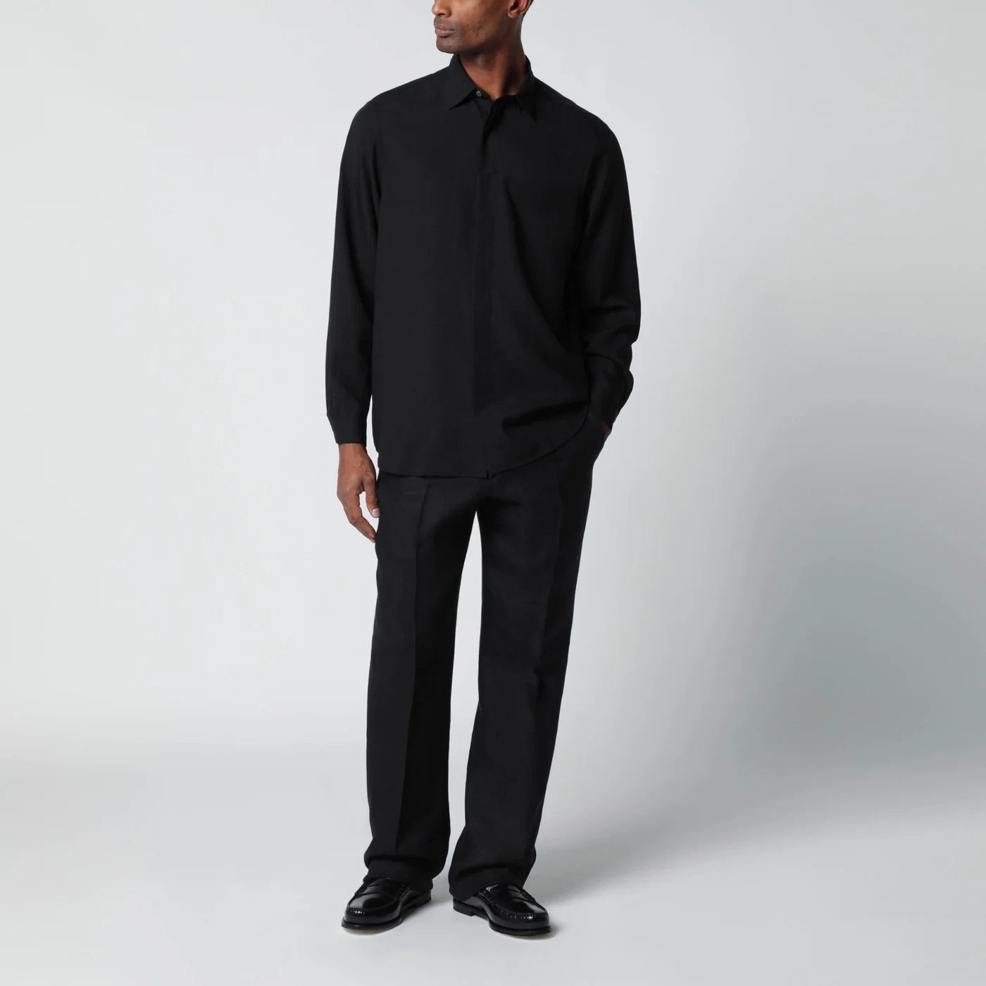 Lardini o1d2blof0526 Linen-blend Shirt in Black Size US M / EU 48-50 / 2 - 2 Thumbnail