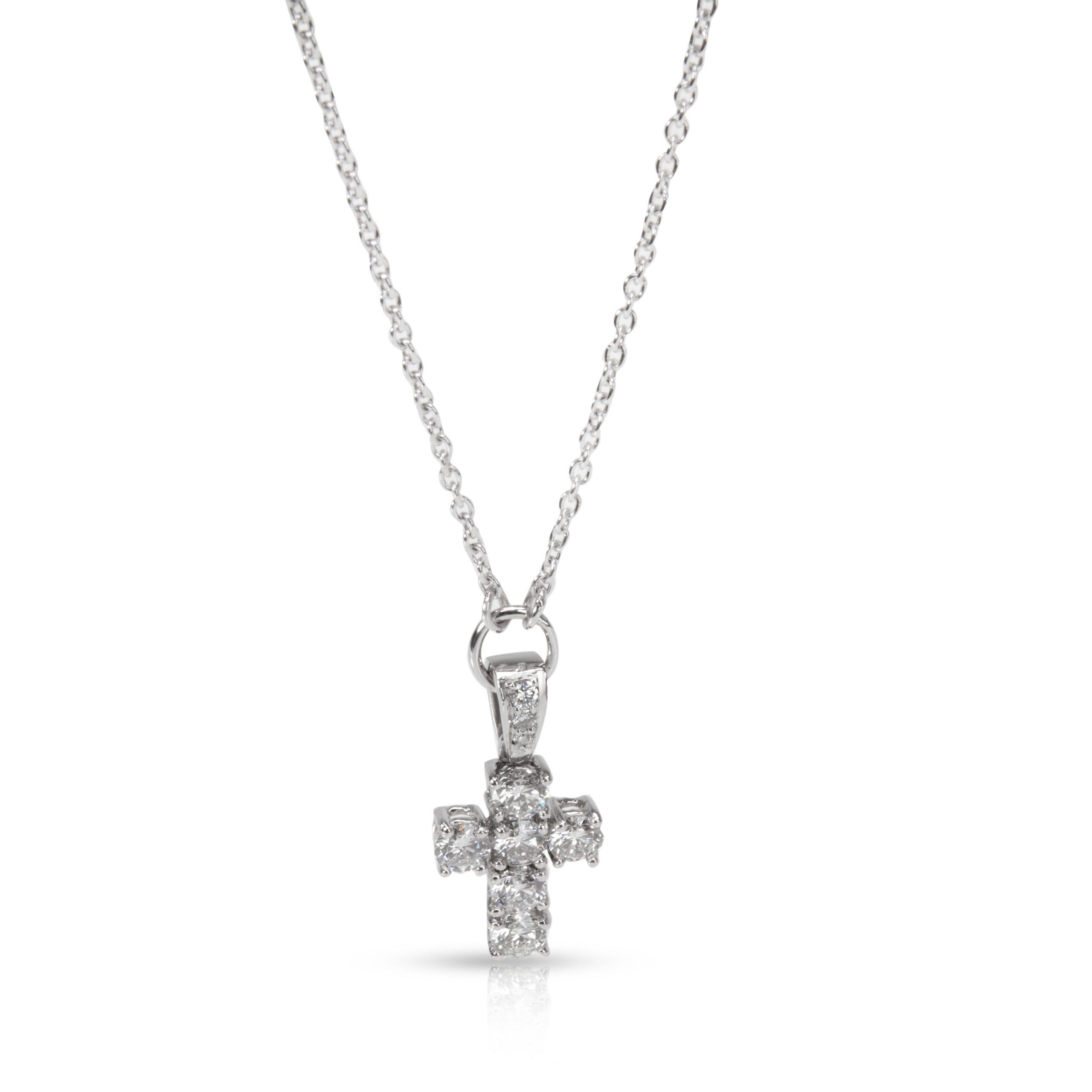 image of Tiffany Co Diamond Cross Necklace In Platinum 1.12 Ctw in Silver, Women's