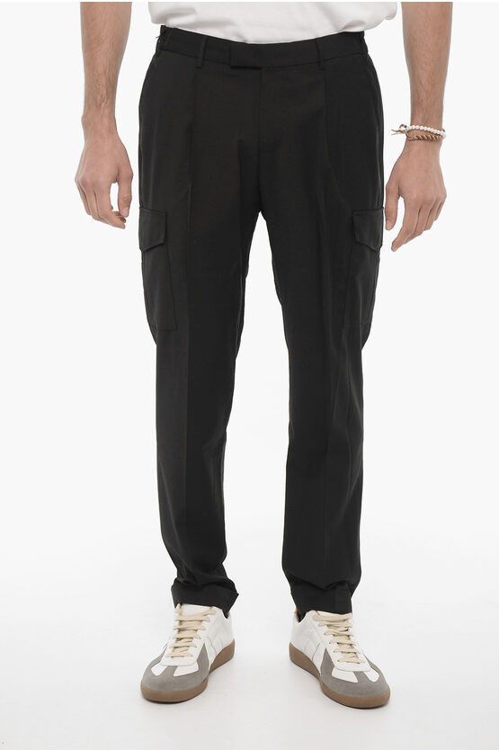 image of Pt01 Single-Pleat Master Fit Cargo Pants With Cuffed Hem in Black, Men's (Size 32)