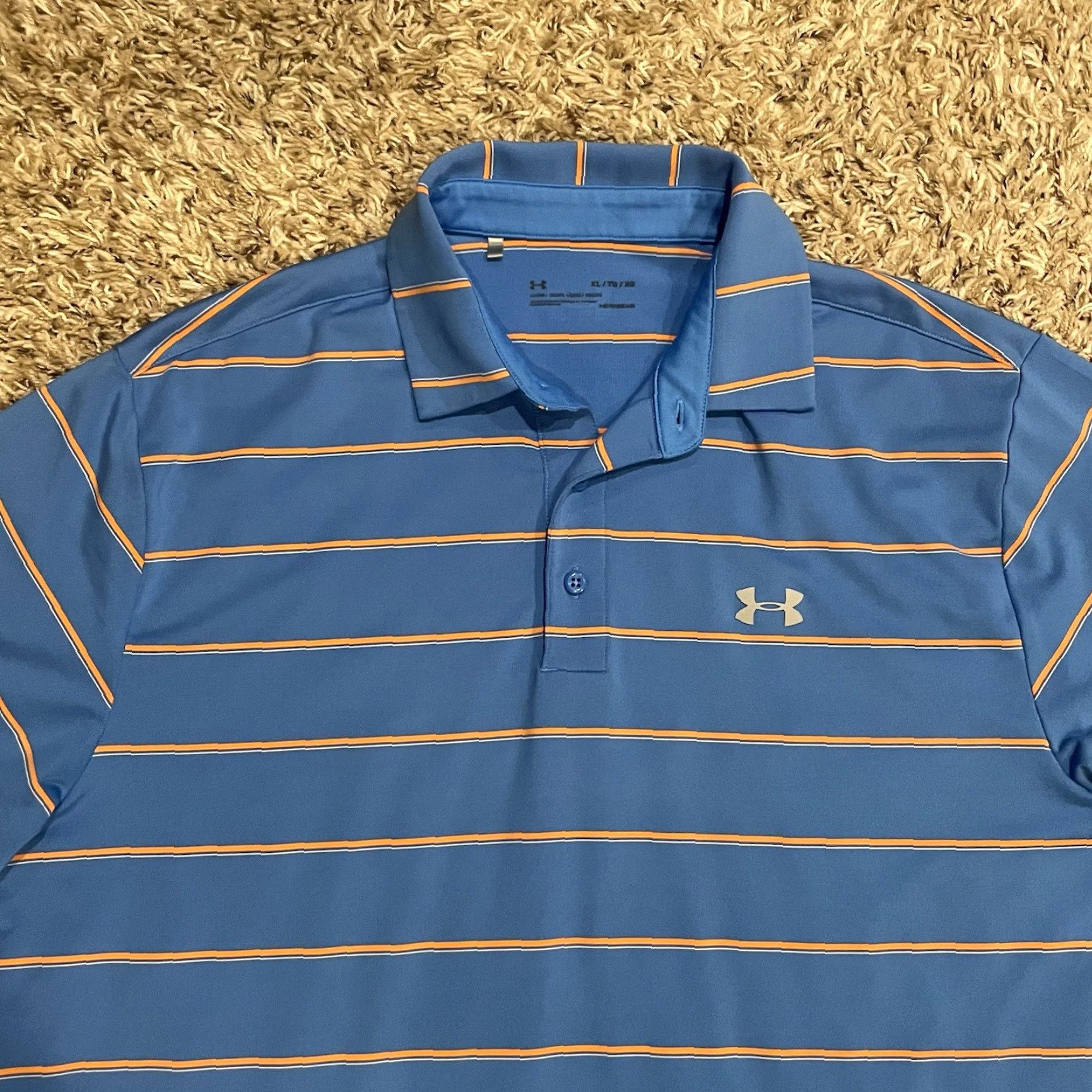 Under Armour Under Armour Polo Shirt Men XL Blue Orange Striped HeatGear Fitness Golf Tennis Travel Casual Relaxed Shirt Womens? No, Men. Size US XL / EU 56 / 4 - 3 Thumbnail