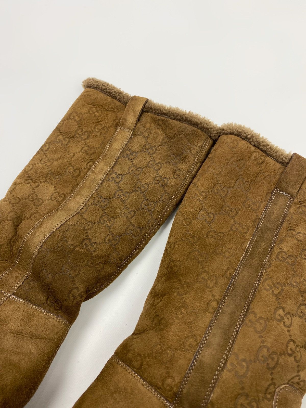 Gucci Gucci Guccissima GG Brown Suede Knee High Fur Lined Boots Size US 7 / IT 37 - 9 Thumbnail