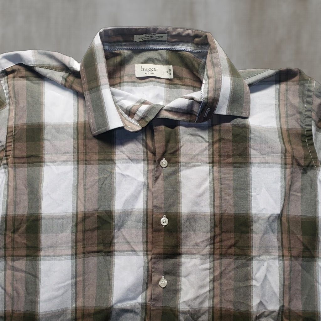 Haggar Haggar Button-Up Shirt Brown Checkered Long Sleeve Adult Men's 17 Regular Casual Preppy Size US XL / EU 56 / 4 - 1 Thumbnail
