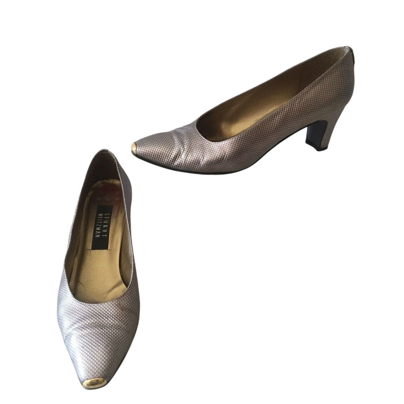 Stuart Weitzman Stuart Weitzman Taupe Textured Shoe Pump Metal Toe Rand Cap Size US 7.5 / IT 37.5 - 4 Thumbnail