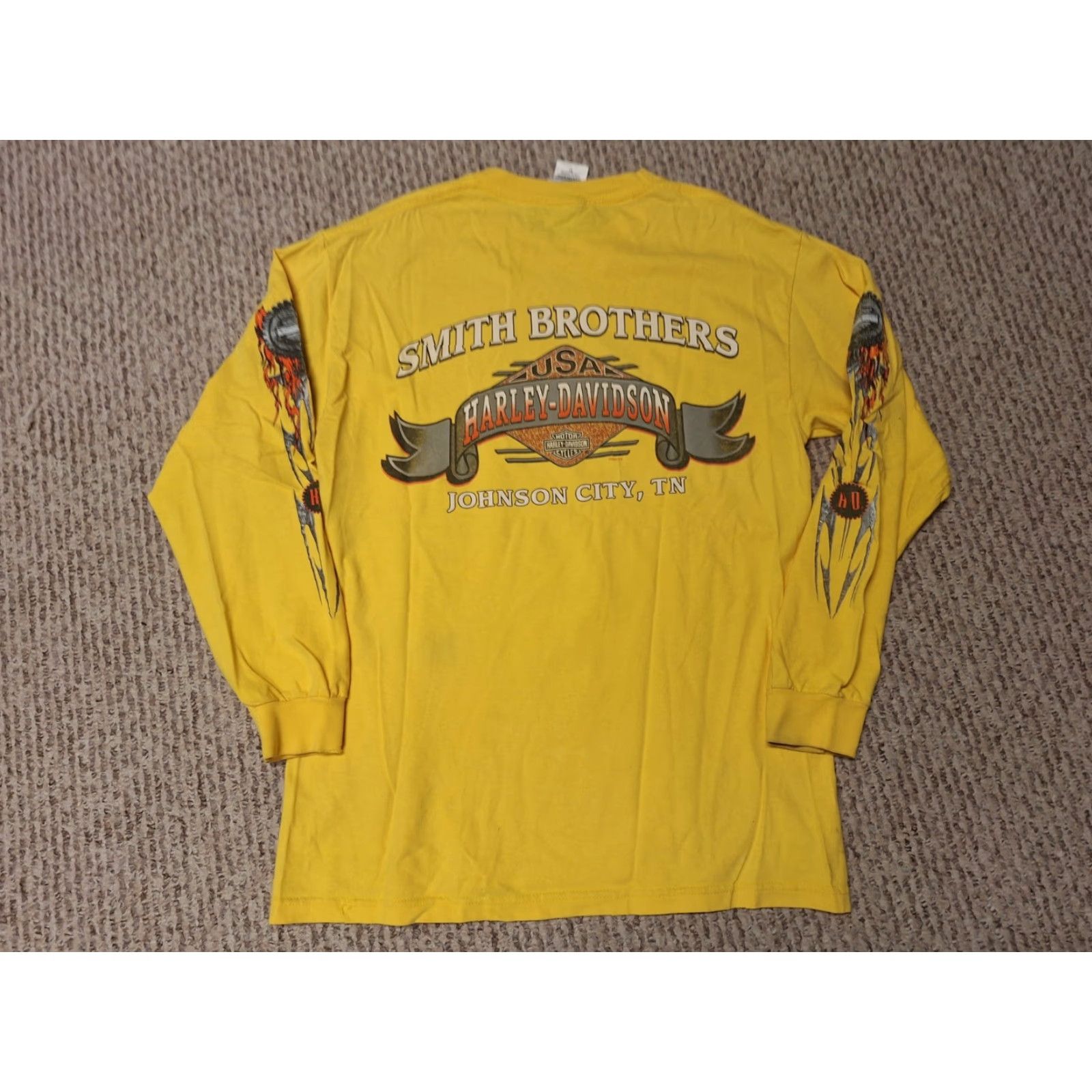 Harley Davidson VINTAGE Harley-Davidson Logo Yellow Flame Fire Longsleeve Shirt M Mens 90s Biker Punk Grunge Fire Double-Sided Logo Size US M / EU 48-50 / 2 - 5 Thumbnail