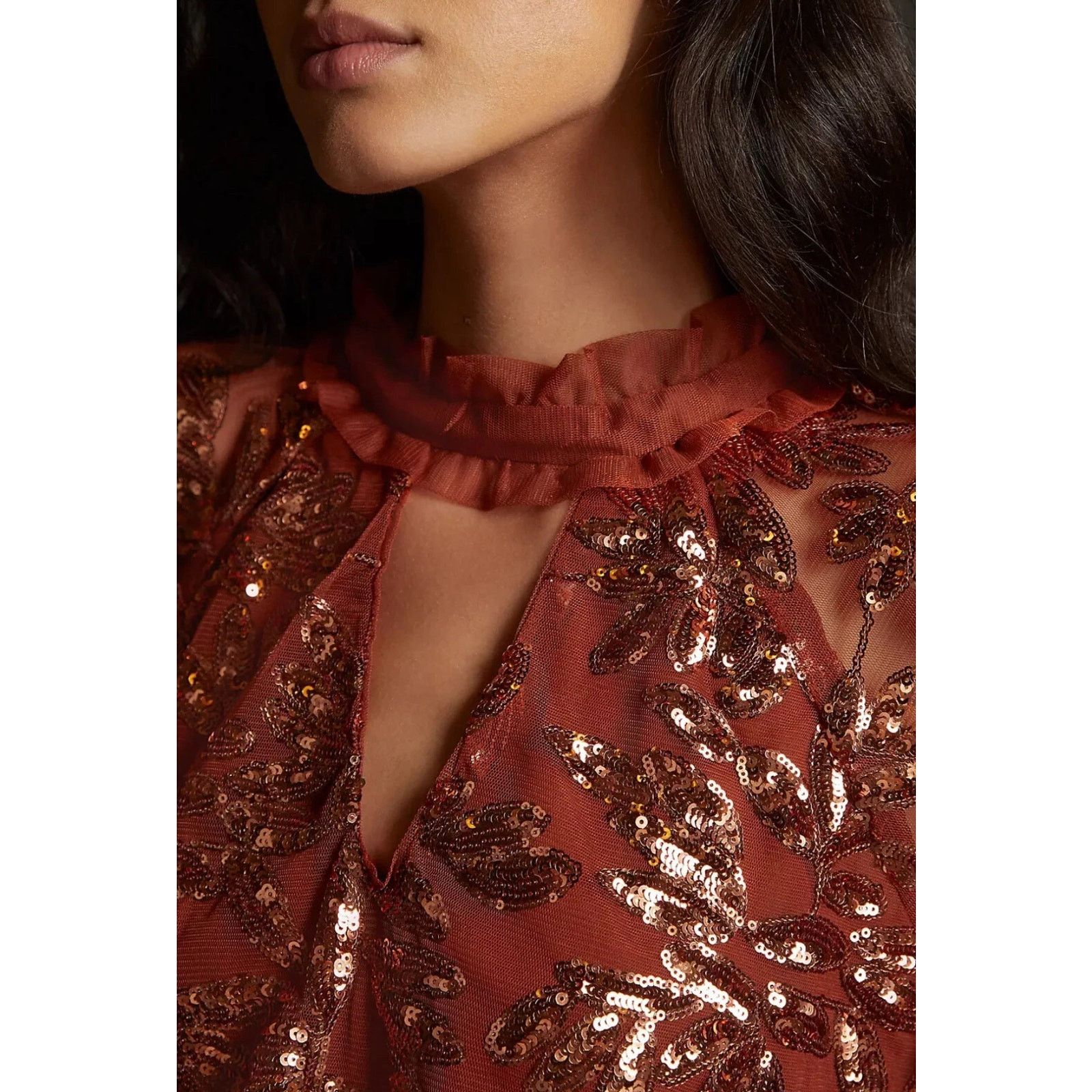 Anthropologie NWOT Anthropologie Burnt Orange Cut-out Sequin Top Sz S Size S / US 4 / IT 40 - 3 Thumbnail