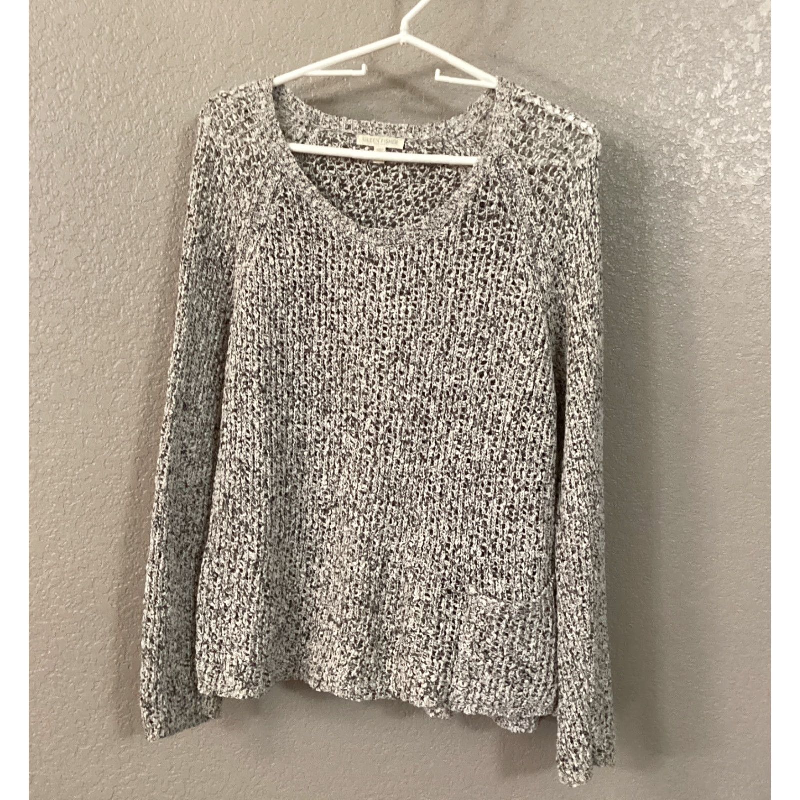 Eileen Fisher VINTAGE Eileen Fisher Sweater Women Petite L Gray 100% Cotton Loose Knit Long Sleeve Pullover with Pockets Size L / US 10 / IT 46 - 2 Thumbnail