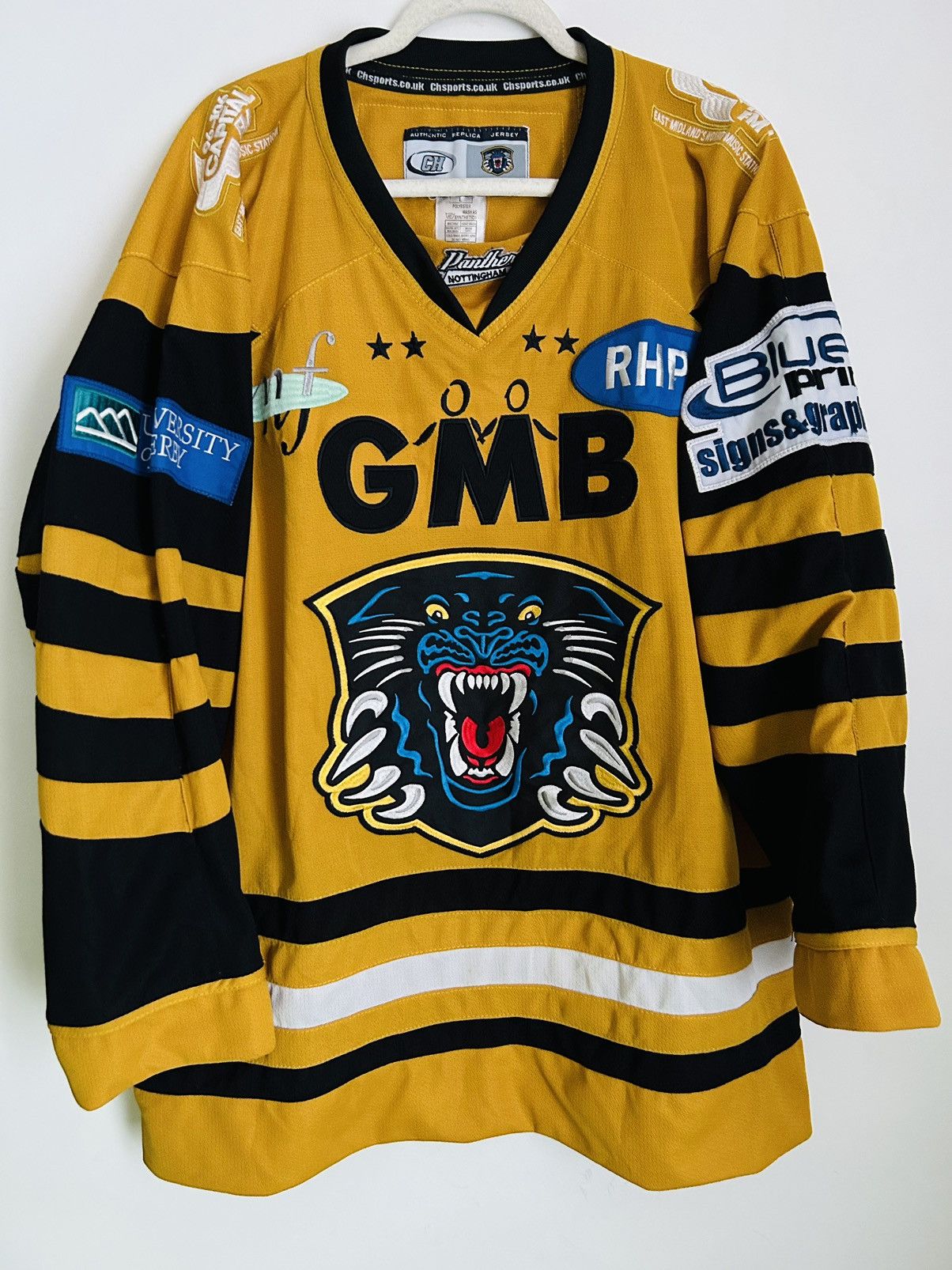 image of Vintage Gmb Nottingham Panthers Ice Hockey Shirt Kit in Yellow, Men's (Size Large)