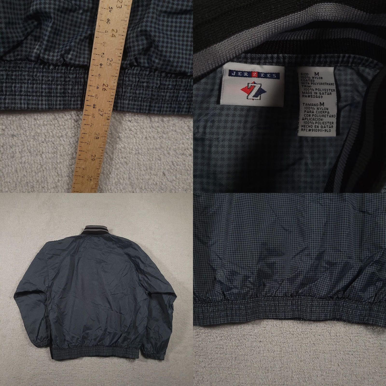 Jerzees Jerzees Jacket Mens Medium Windbreaker Quarter Zip Checkered Blue Black Nylon Lining Polyester Pockets 1/4 Zip Elastic Cuffs Size US M / EU 48-50 / 2 - 8 Thumbnail