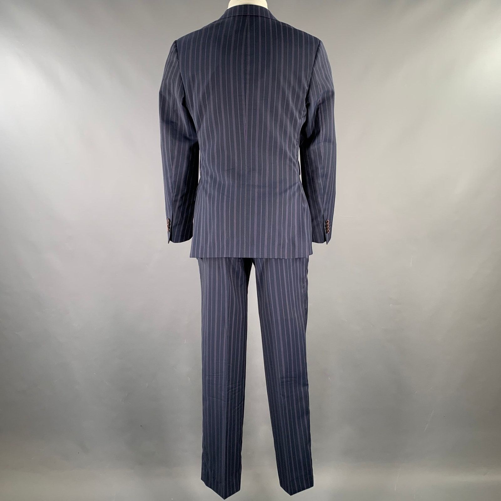 Etro ETRO Size 38 Navy Purple Pinstripe Wool Notch Lapel Suit Size 38R - 4 Thumbnail