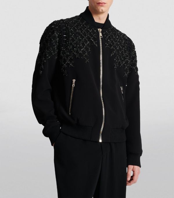 Balmain o1w1db0324 Jet & Strass Embellished Bomber Jacket in Black Size US M / EU 48-50 / 2 - 2 Thumbnail