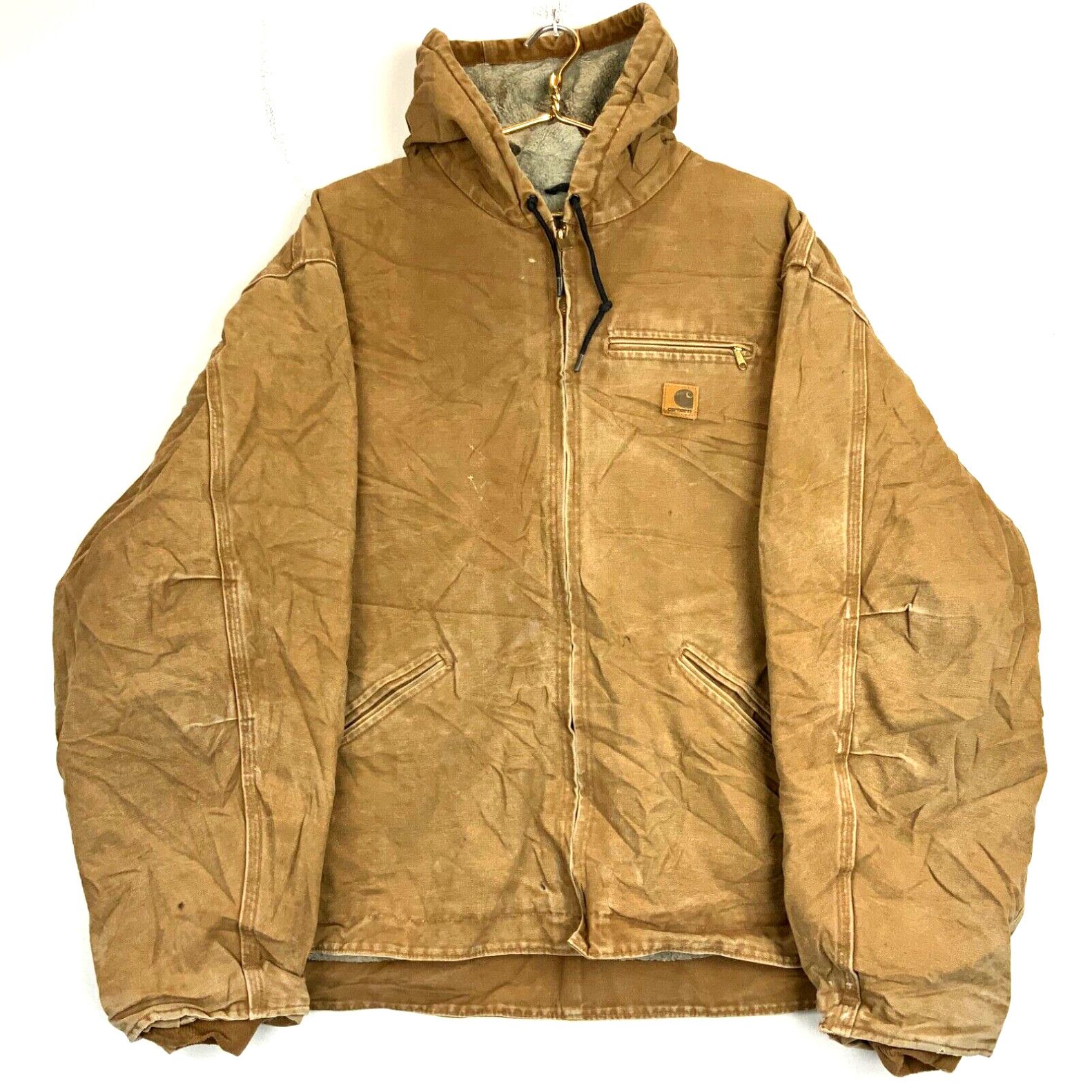 image of Carhartt Canvas Sherpa Full Zip Hooded Work Jacket Size 3Xl Brown Workwear in White, Men's